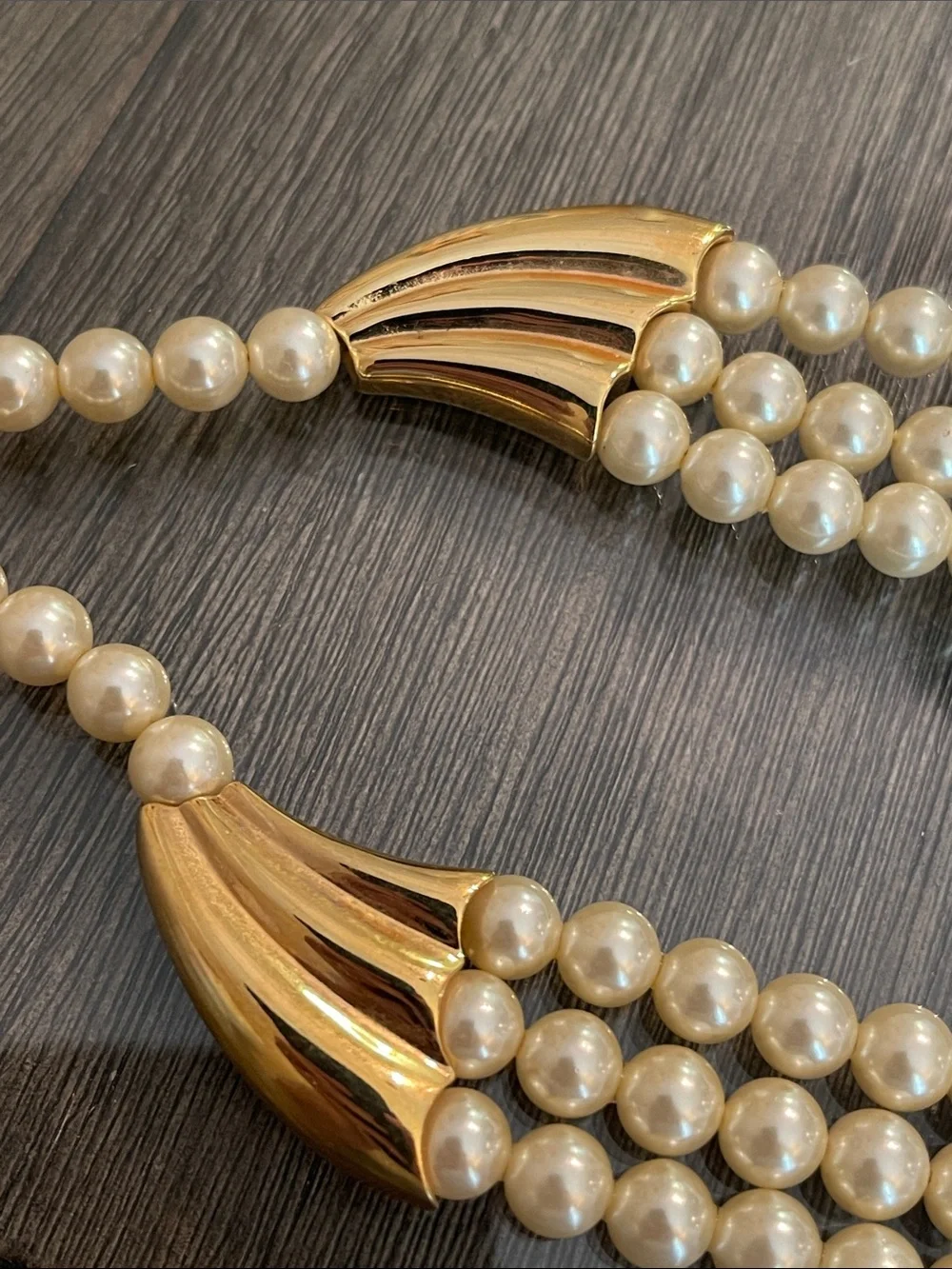 Vintage Napier Three Strand Waterfall Faux Pearl Necklace - Ivory/Cream 18” appr